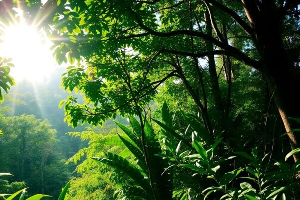 Keindahan alam Indonesia dengan hutan hijau dan satwa.