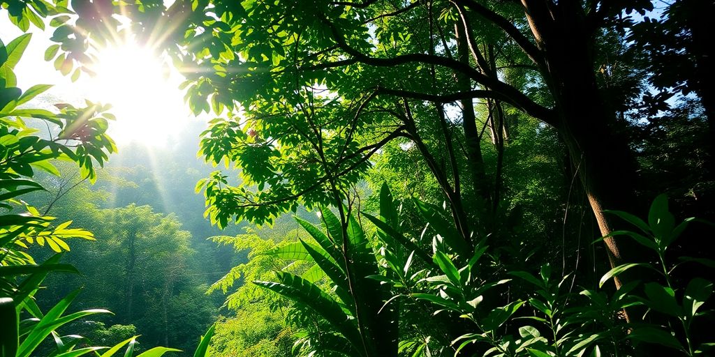 Keindahan alam Indonesia dengan hutan hijau dan satwa.